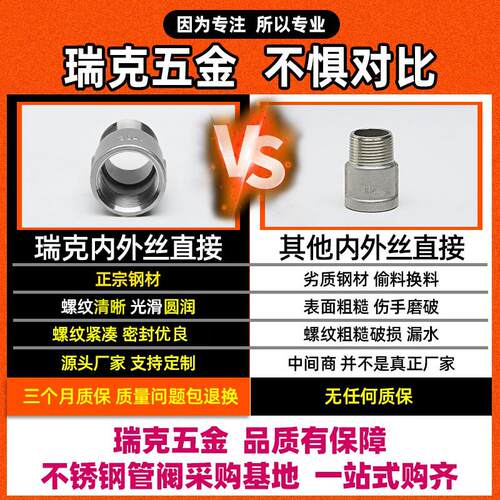 304内外丝直接不锈钢内外丝管箍水管道直接头4分6分1寸1寸半2寸