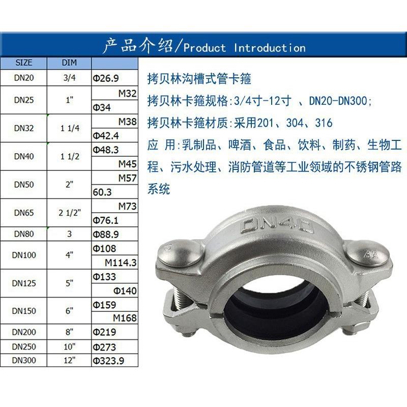 316不锈钢拷贝林卡箍 哈夫节抱箍 沟槽式管箍 消防水处理管卡箍
