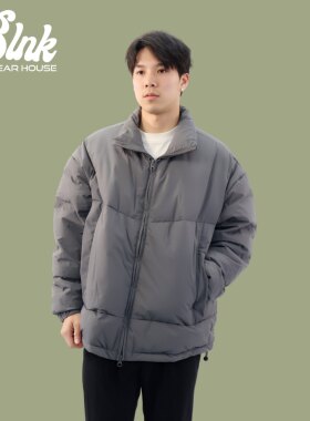 BLNK日系冬季新款灰色外套连帽复古户外三防工装白鸭绒羽绒服