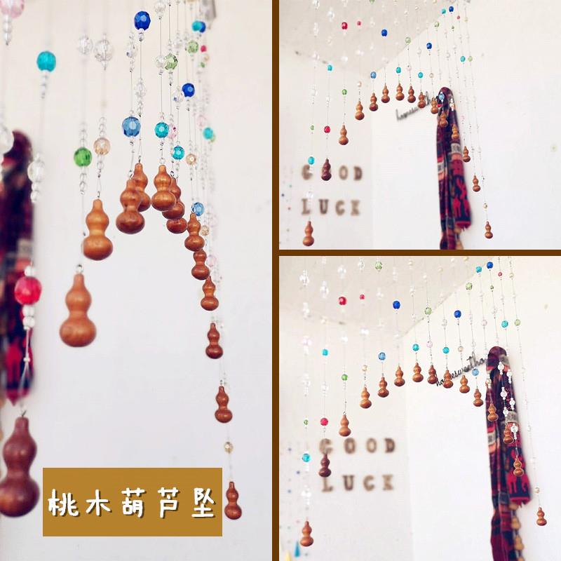 北欧水晶门帘墙挂免打孔家用桃木网红门珠帘儿童房装饰帘隔断可爱