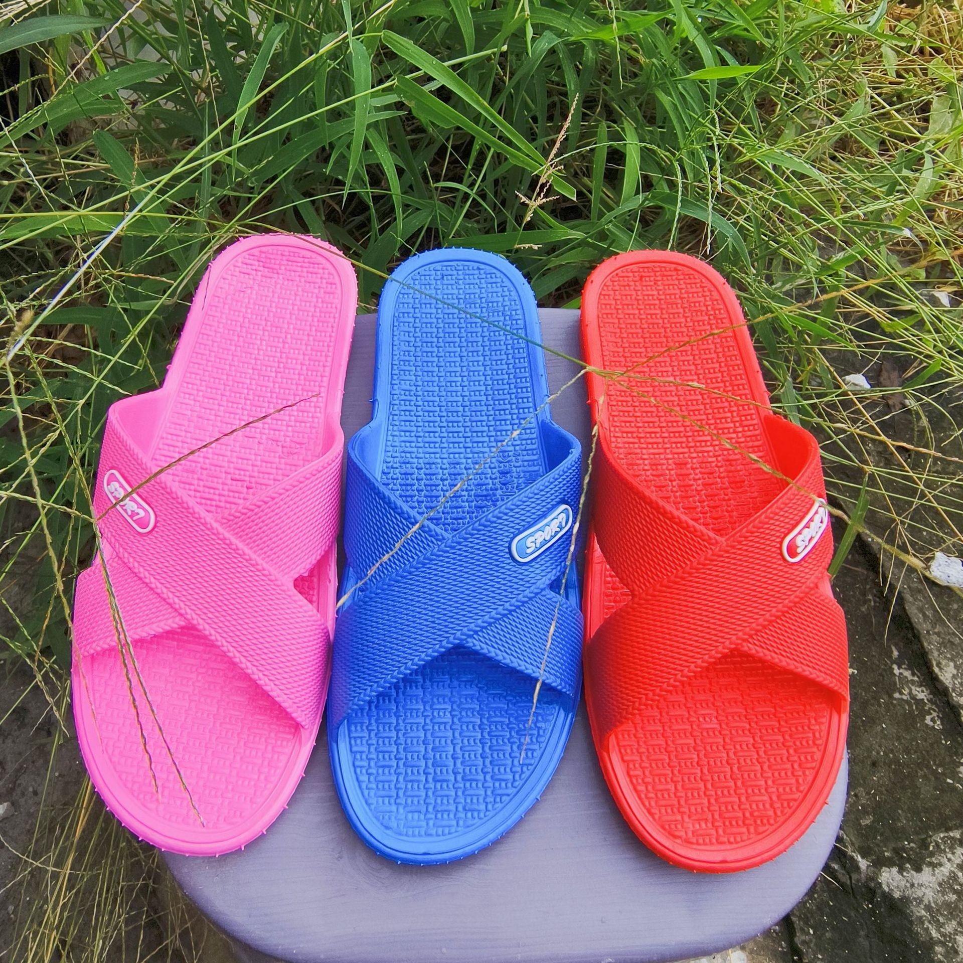 夏天拖鞋女男士家居凉拖家用洗澡外穿平底新款交叉复古防滑百搭鞋