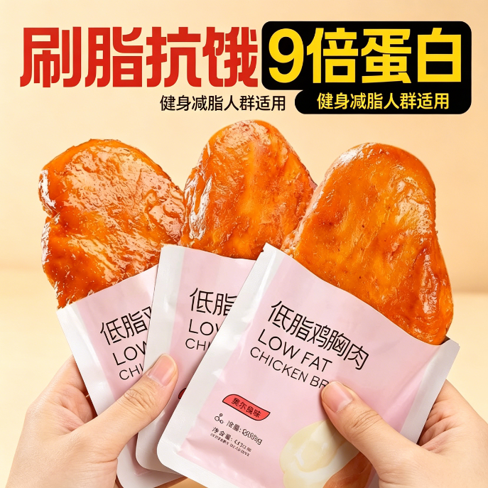 鸡胸肉减脂减餐肥0低脂肪开袋即食方便居家健身鸡排网红专用休闲出游主食轻速食代餐便携学生无糖无添加干燥几自律解馋小零食食品