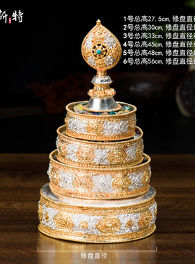 曼扎盘尼泊尔家用供佛用品铜鎏金鎏银八吉祥曼茶罗曼达盘 6个号