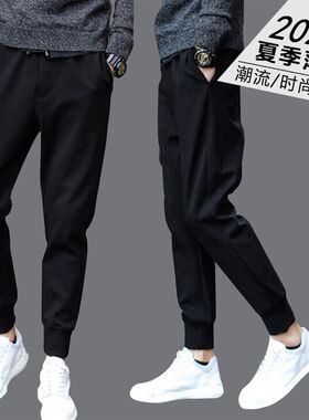 重磅全棉束脚裤男潮夏季男式复古裤柔软帆布裤宽松休闲大码工装裤