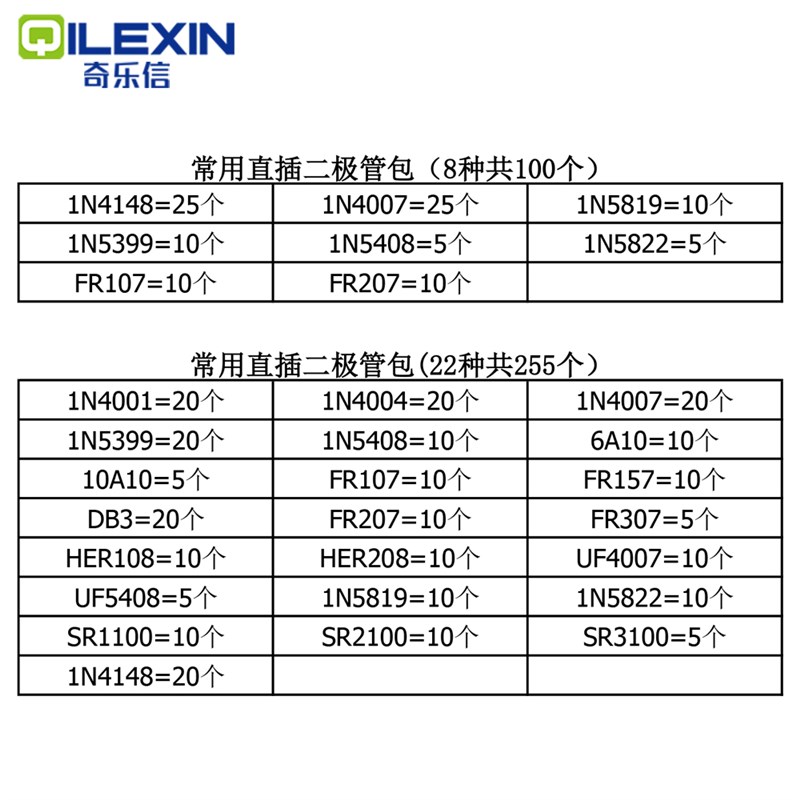 常用直插二极管元件包稳压整流肖特基快恢复防逆流4148 1n4007DB3