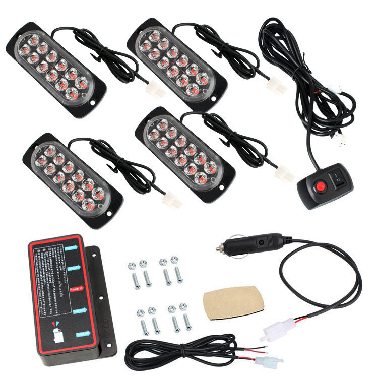 一拖四汽车LED格栅灯爆闪灯48led中网警示灯高亮频闪灯4×12led