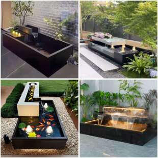 不锈钢循环流水花箱景观墙别墅园林水景墙庭院影壁水幕墙户外花箱