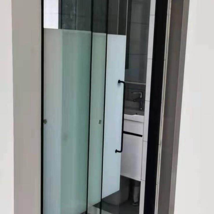 浴室干湿分离推拉门淋浴房隔断玻璃屏风极窄砖石型洗澡间简易浴房