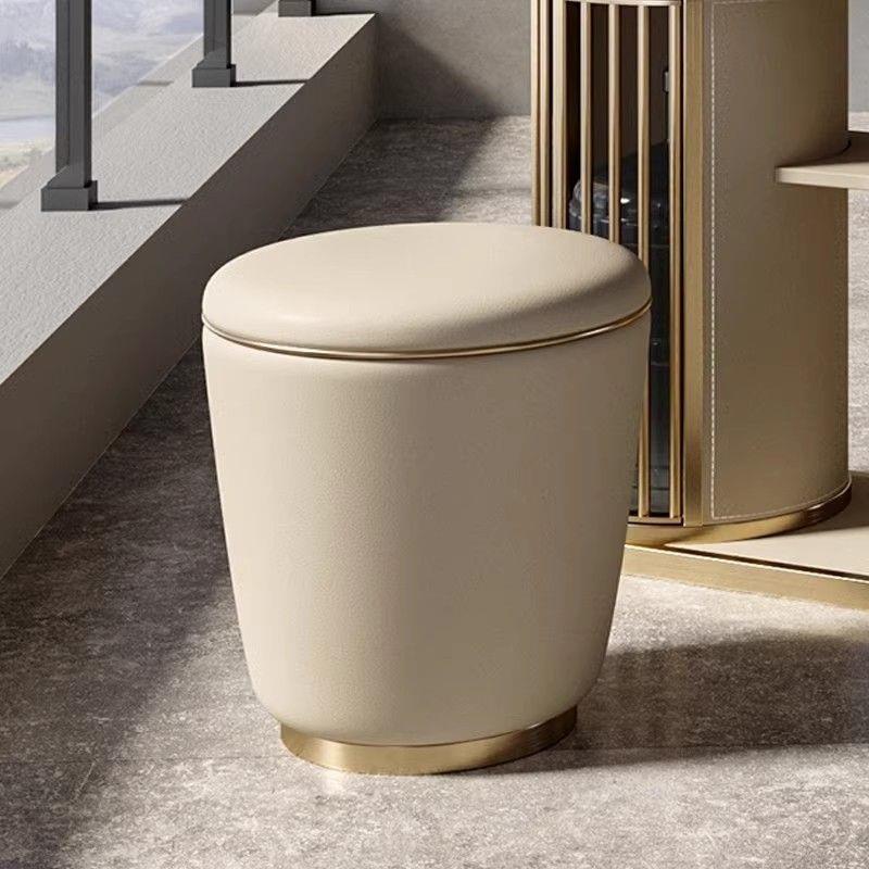 轻奢简约皮凳现代带盖凳卧室北欧客厅家用茶台圆凳网红化妆凳