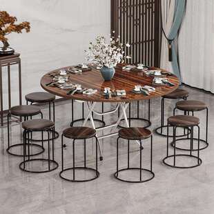 餐桌农村10人吃饭圆桌靠边站方桌商用折叠新品折叠桌子家用小户型