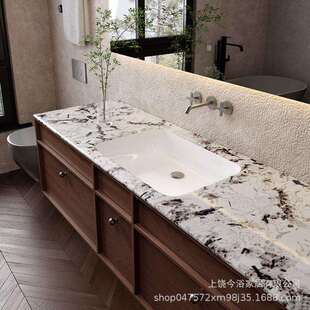 中古风天然大理石奢石陶瓷一体盆浴室柜组合卫生间洗手洗脸洗漱台