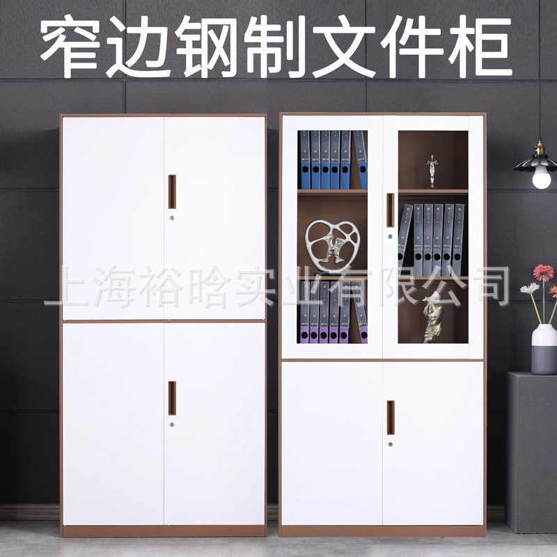 铁皮柜钢柜办公室资料柜子大器械柜文件柜玻璃展示柜咖白套色