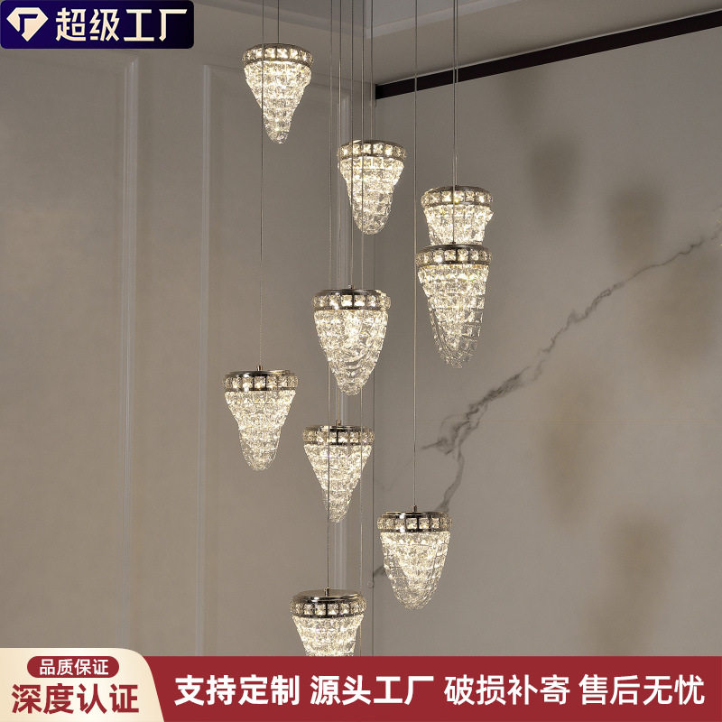 复式别墅楼梯吊灯挑高客厅主灯高级感意式轻奢大厅吊线灯设计师款