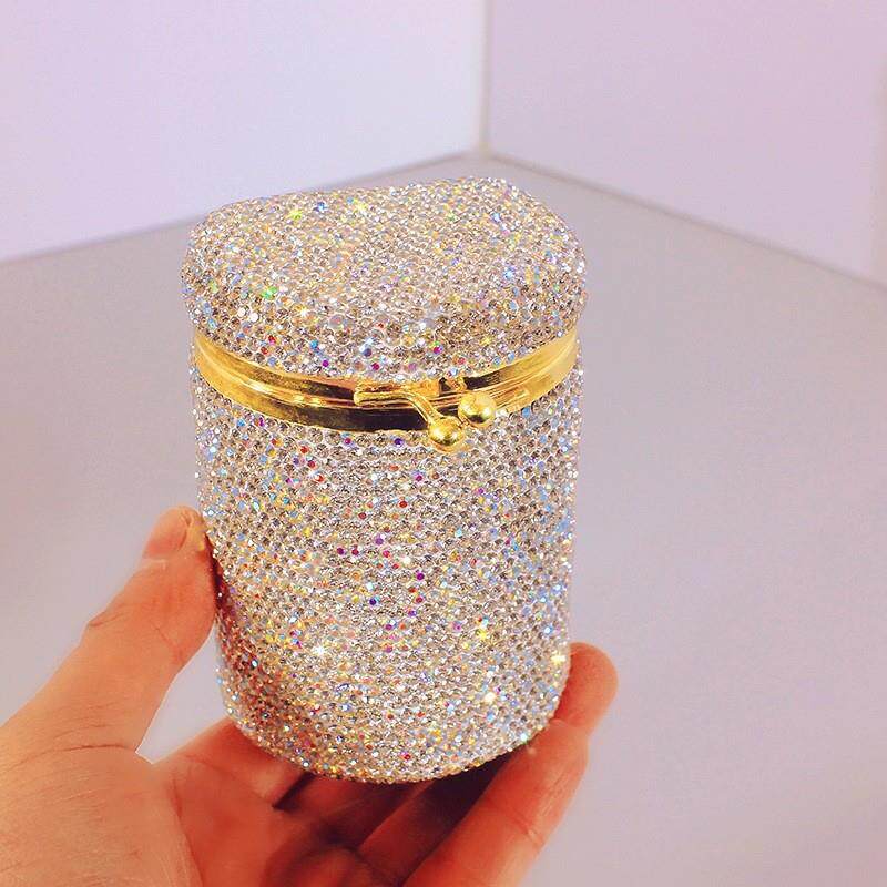 家用棉签收纳盒轻奢镶钻抽屉桌面牙签筒杂物整理盒带盖防尘牙签盒