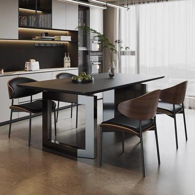 现代简约轻奢高级感家用不锈钢长方形2025新款餐桌椅岩板餐桌饭桌