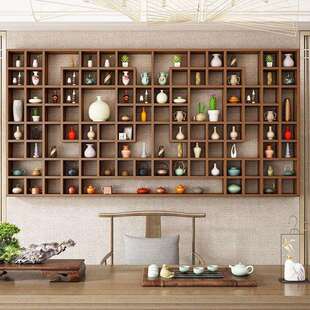 实木多格子置物架博古架墙上壁挂式多格收纳柜茶壶茶杯多宝阁架子