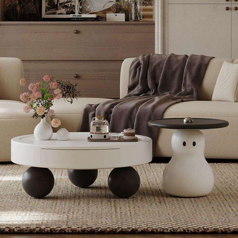 圆形新款奶油茶几现代北欧简约雪人风小户型家用客厅创意边几