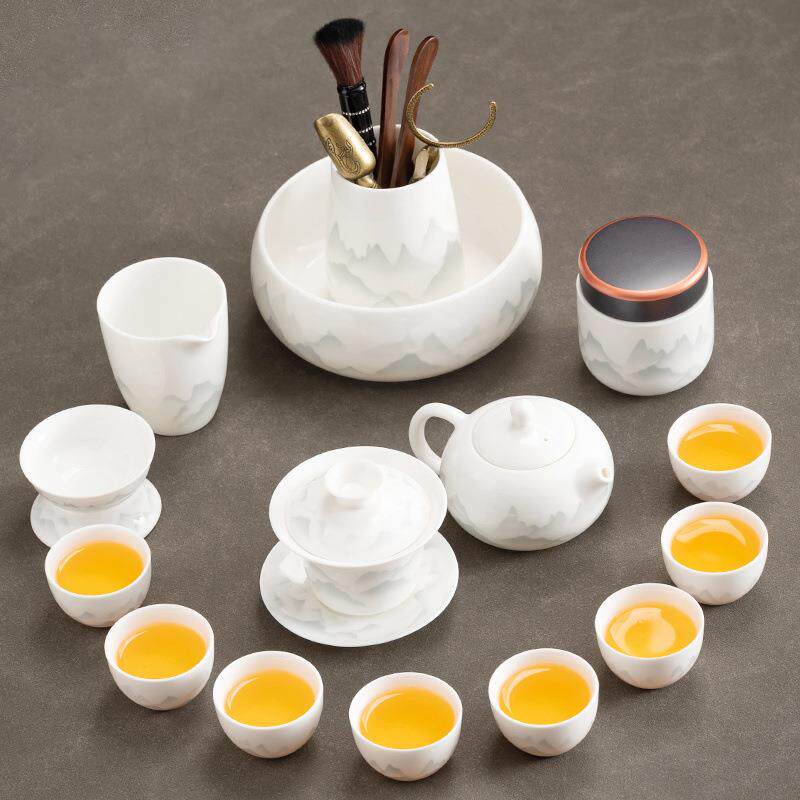白瓷茶具套装家用茶杯羊脂玉德化轻奢功夫高档盖碗茶茶壶办公整套