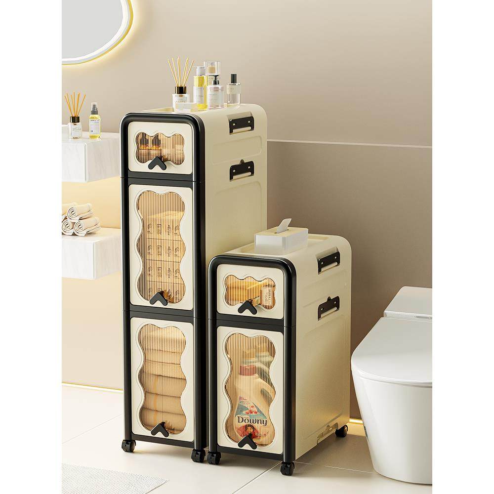 卫生间抽屉式窄缝收纳柜浴室厕所夹缝置物架家用收纳储物柜带轮子