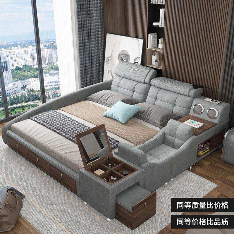 北欧储物收纳梳妆台多功能软体床现代简约卧室榻榻米双人布艺床