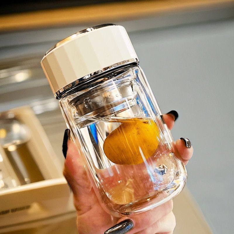 2025水杯新款女士颜值分离泡茶杯子双层玻璃杯便携小巧级茶杯,餐饮具,玻璃杯,淘宝优惠券,粉丝福利购,淘宝优惠卷