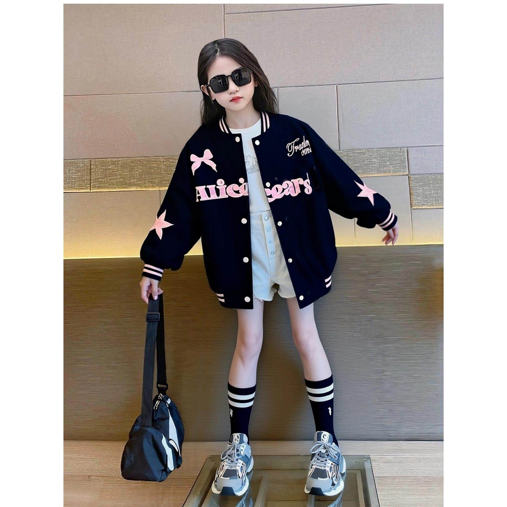 法国Uamtor女童韩版时髦春秋季棒球服2025新儿童新款洋气潮搭外套