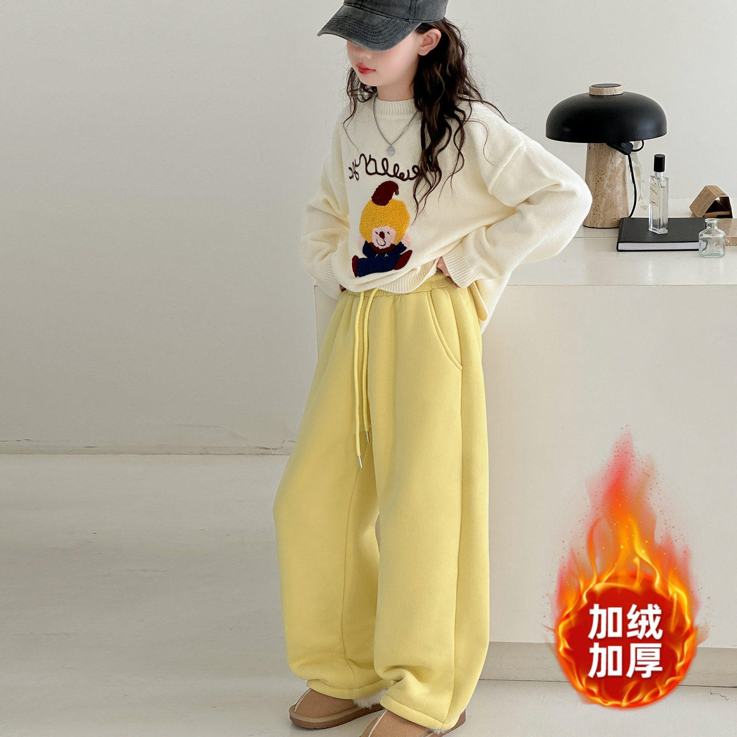 法国轻奢潮童女童加绒裤子冬季加厚羊羔绒直筒裤阔腿裤一体绒卫裤,童装/婴儿装/亲子装,裤子,淘宝优惠券,粉丝福利购,淘宝优惠卷