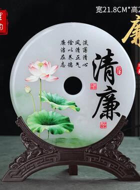 高档件新中式荷花禅意莲花家清廉古居客厅酒柜博架装饰品摆珐瑯彩