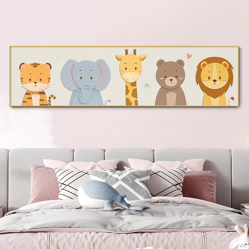 儿童房装饰画动漫人物床头壁画现代简约卧室横版卡通背景墙挂画图片