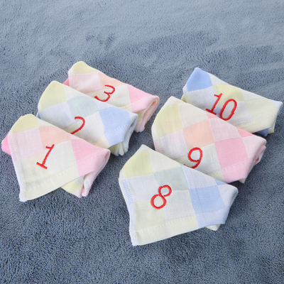 数字编号幼儿园吸水毛巾挂钩纯棉儿童洗脸柔软方巾手绢口水巾定制