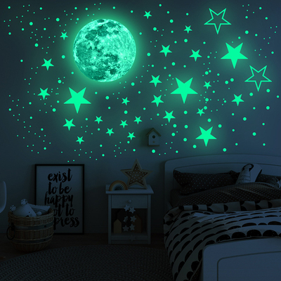 星星月亮夜光墙贴儿童房墙面装饰贴天花板星空荧光贴纸幼儿园布置
