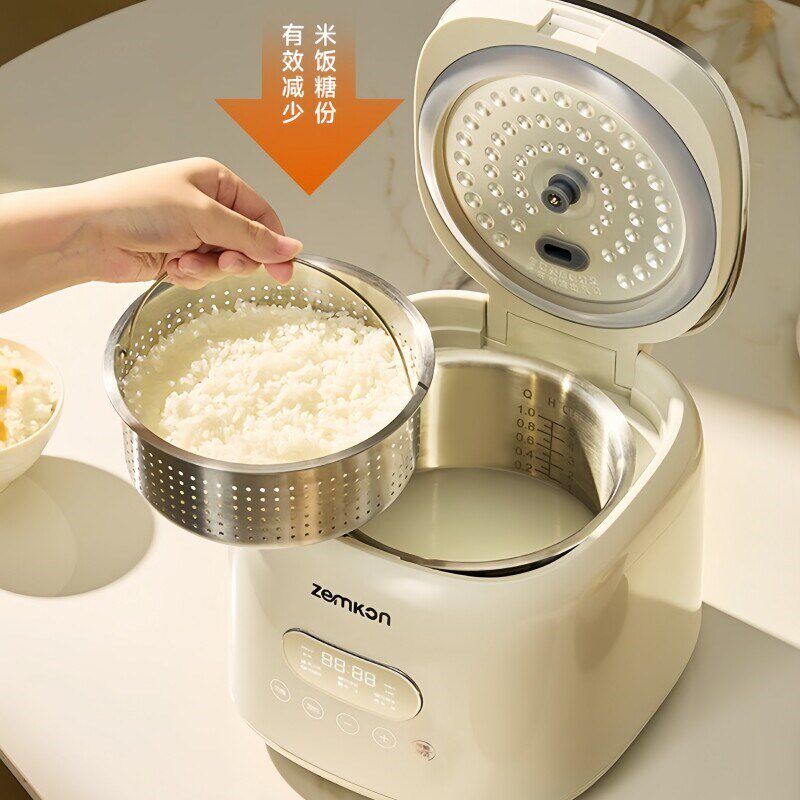 zemkon电饭煲家用304不锈钢内胆无涂层1-3-5人米汤水分离不粘饭锅