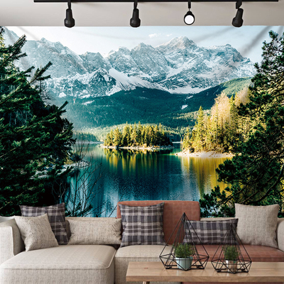 山水湖面超大背景布床头卧室墙面装饰挂毯房间布置风景直播壁画布