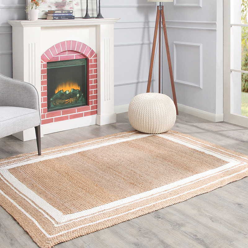 手工编织黄麻地毯客厅圆形茶几沙发阳台卧室床边毯榻榻米地垫定制