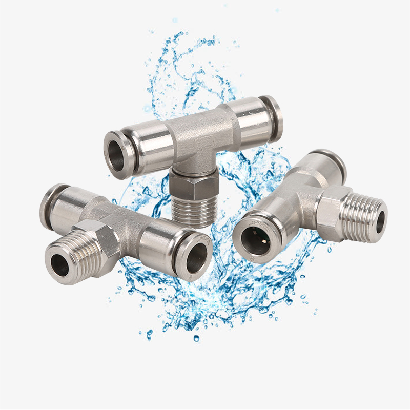 不锈钢气动快插英制管3/8三通螺纹直通弯头气管6.35mm三通对接1/4