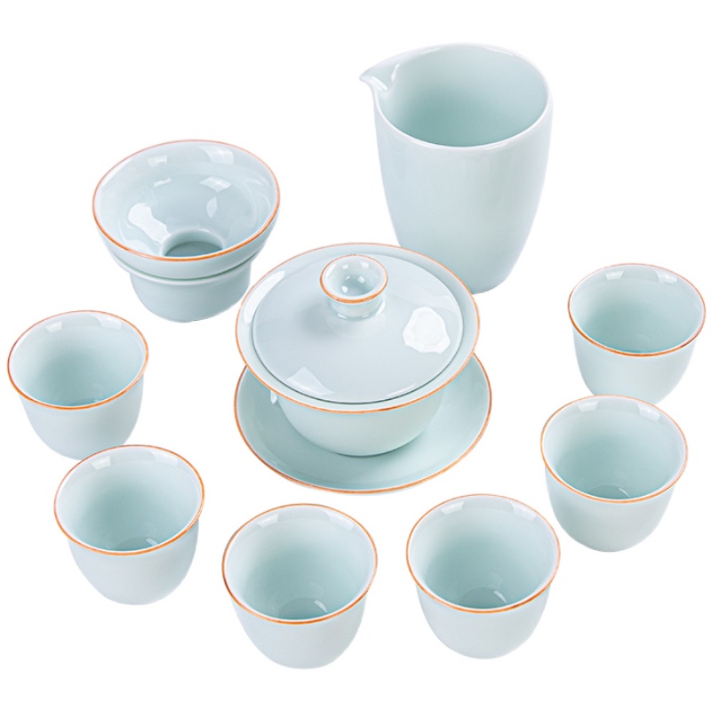 影青瓷功夫茶具套装家用整套泡茶壶茶杯盖碗提梁壶办公室陶瓷简约