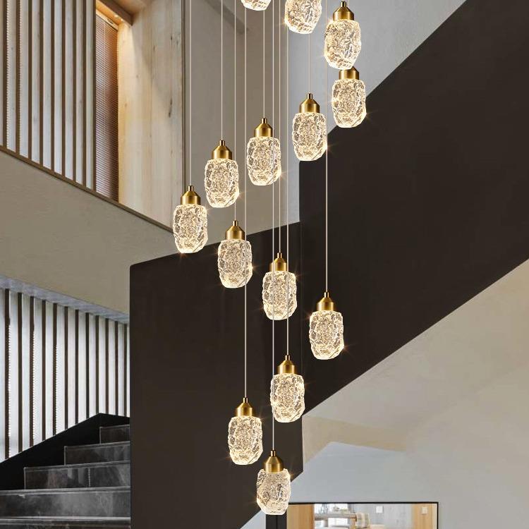 别墅水晶楼梯吊灯复式楼2023新款现代轻奢洋房跃层挑高全铜小吊灯