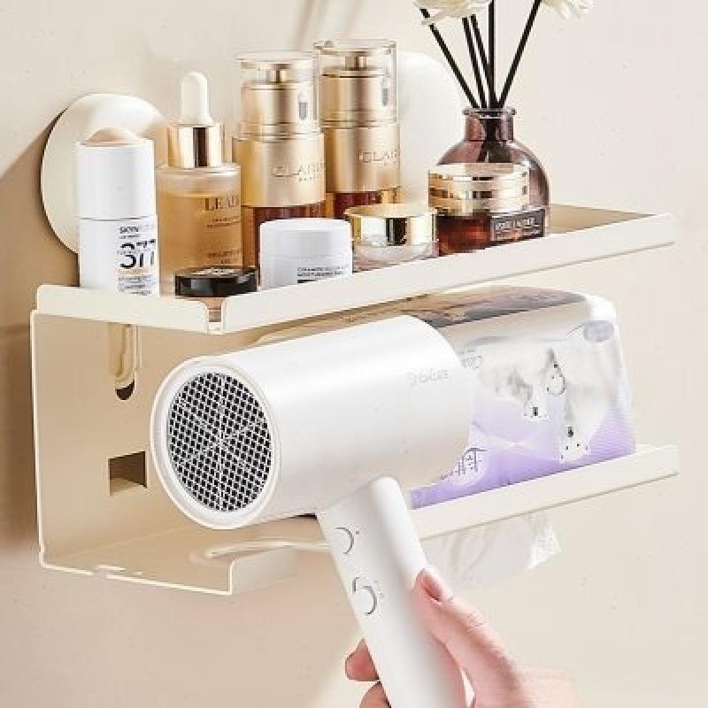 吸盘吹风机洗脸巾一体置物架免打孔 卫生间多功能壁挂式 支架挂架