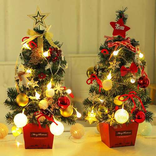 圣诞节迷你小圣诞树桌面带灯50cm金色红色套餐装christmas tree树