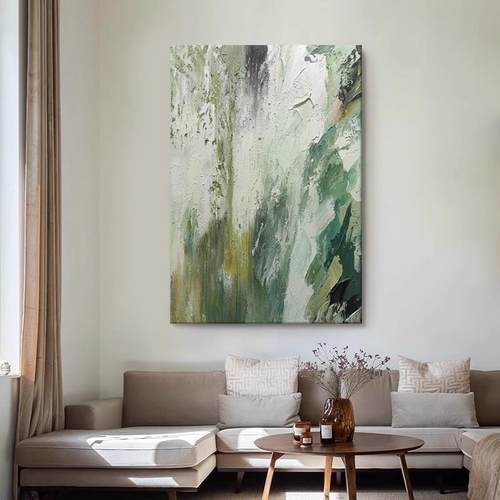 奶油风抽象手绘油画客厅沙发背景装饰画走廊高级感玄关挂画绿色系