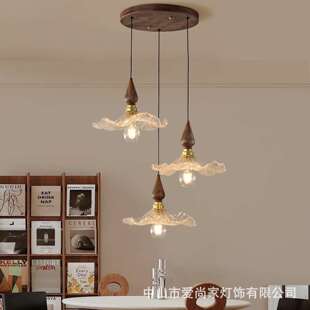 宋式美学客厅吊灯大气简约高端胡桃木色卧室吊灯法式餐厅中古吊灯
