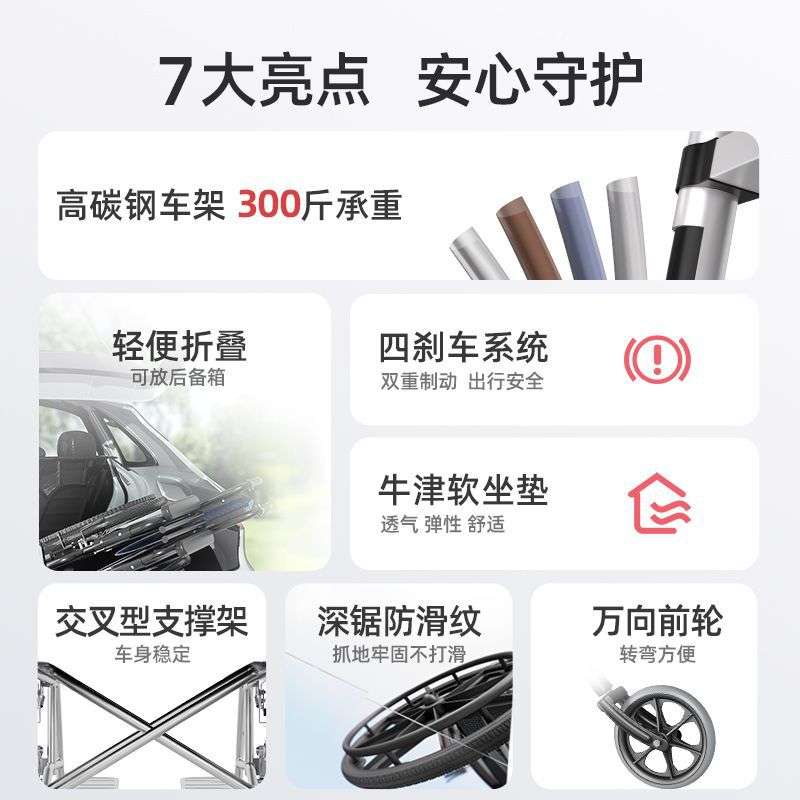 厂家 老人轮椅折叠轻便舒适老年轮椅车旅行代步车轻巧手推轮椅