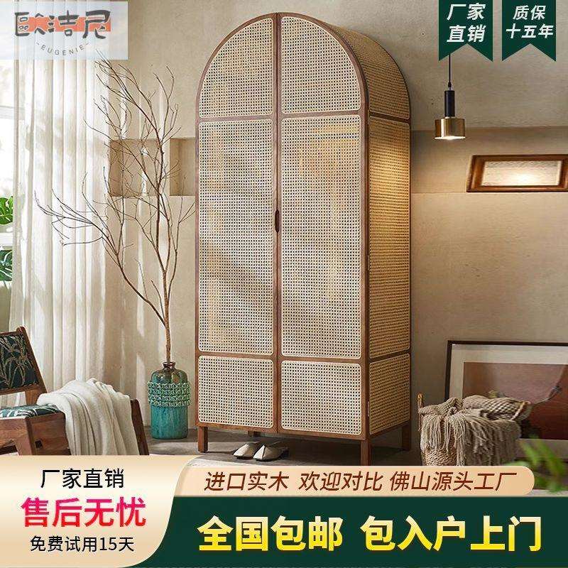 新中式衣柜储物民宿环保诧寂风双门复古免安装艺术卧室落地衣橱