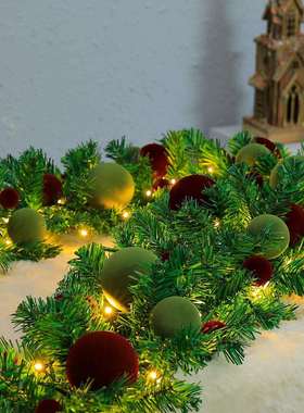 植绒球圣诞装饰藤条酒红色果绿色圣诞节装饰商场酒吧大门橱窗挂件