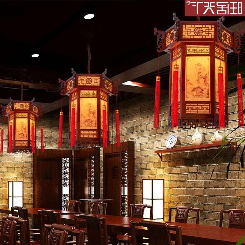 仿古典宫灯新中式实木艺饭店灯具过道灯笼六角风祠堂走廊吊灯