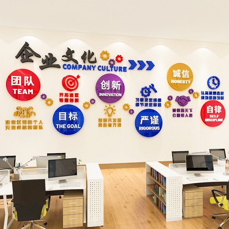 优选业文b化墙团队员工口号励志墙贴画亚克力标语公司办公室墙面,