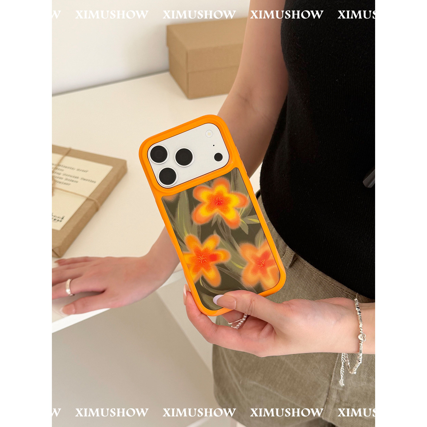 XIMUSHOW希木秀迎春花硅胶iphone橙色手机壳苹果iphone17promax原创ins16promax简约15promax
