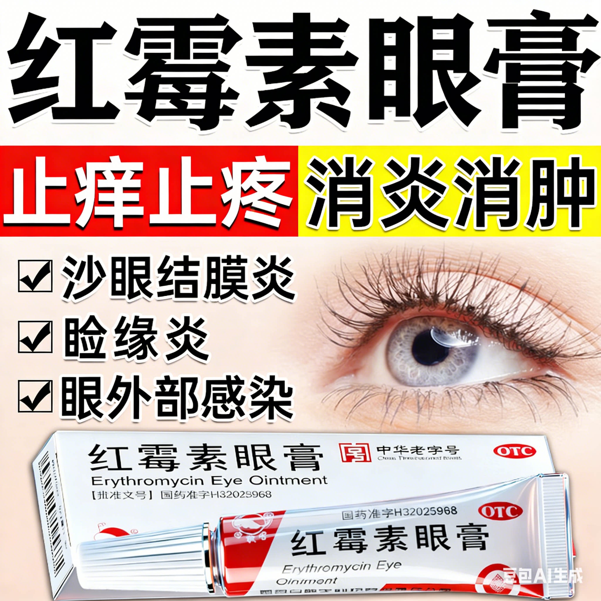 红霉素眼膏软膏药正品旗舰店罗红霉素正品过敏性结膜炎外用消炎