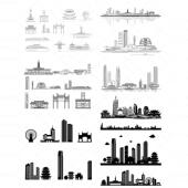 长沙湖南旅游地标志建筑剪影景点地平天际线描稿设计插画图素材