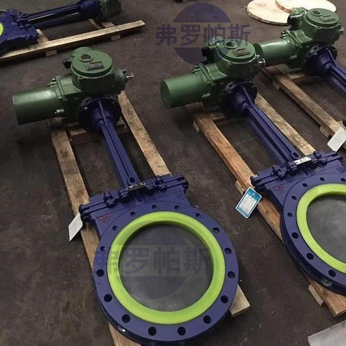 电动双面衬聚氨酯刀型闸阀PZ973N-16C耐磨双向聚氨酯插板阀DN125
